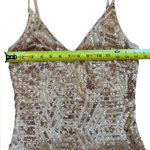 Venus Rose Gold Sequin Party Dress Mini Length Womens Size XS - Picture 10 of 11